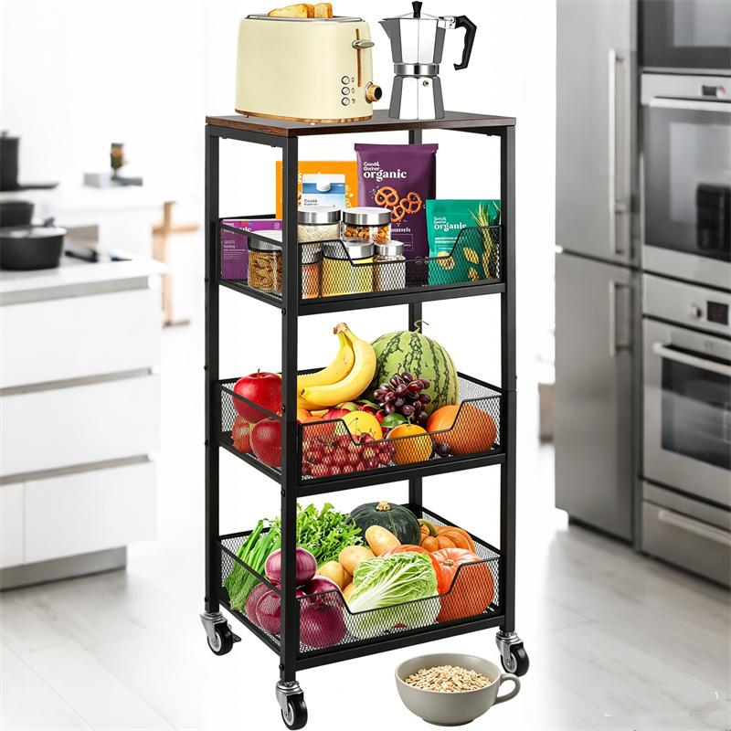 Home Bathroom Organizer - 3-Tier Rolling Utility Cart Storage Organizer