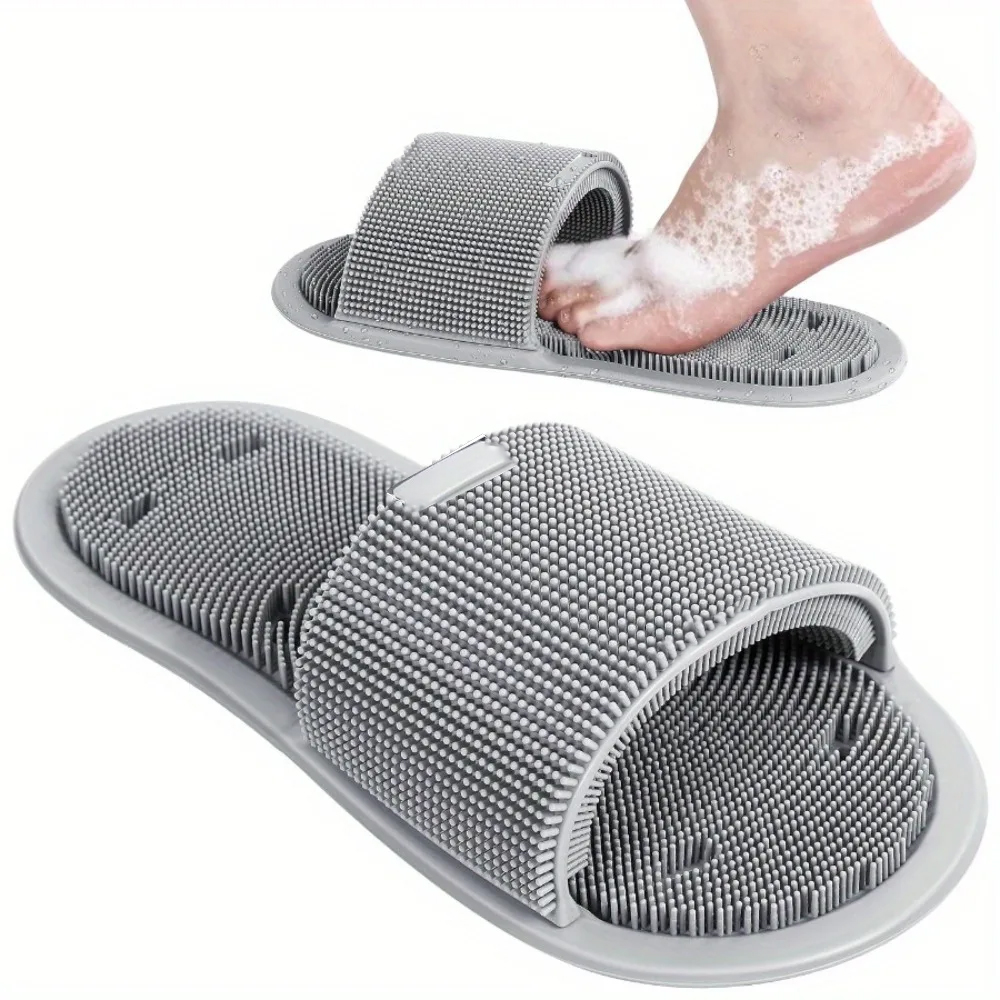 Home Bathroom Equipment - Silicone Foot Scrubber Brush Slippers Shower