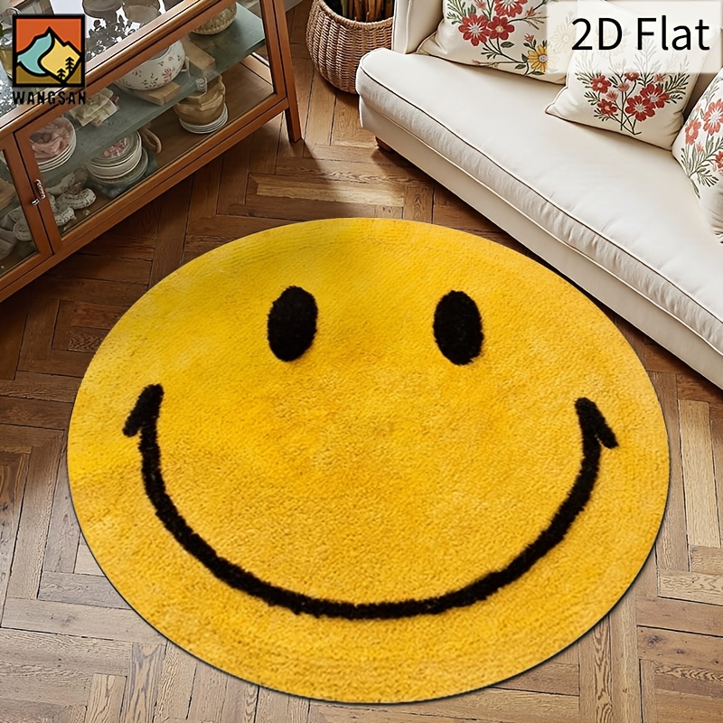 Home Bathroom Rugs - 2D Round Flannel Rug Smiley Face