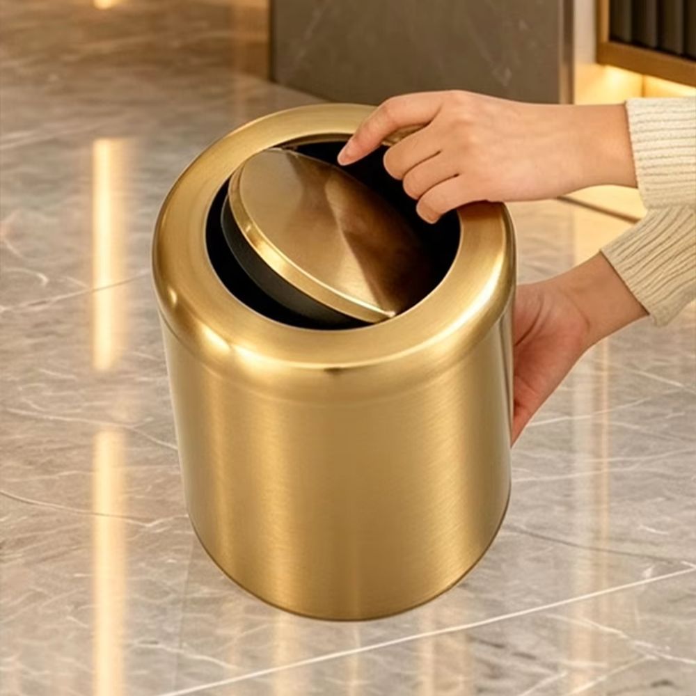 Home Bathroom Trash Can - 8L/2.4gal New Gold Stainless Steel Trash