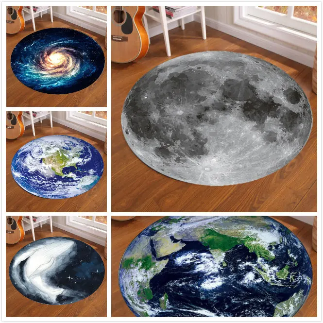 Home Bathroom Rugs - Galaxy Earth Moon Round Carpet for
