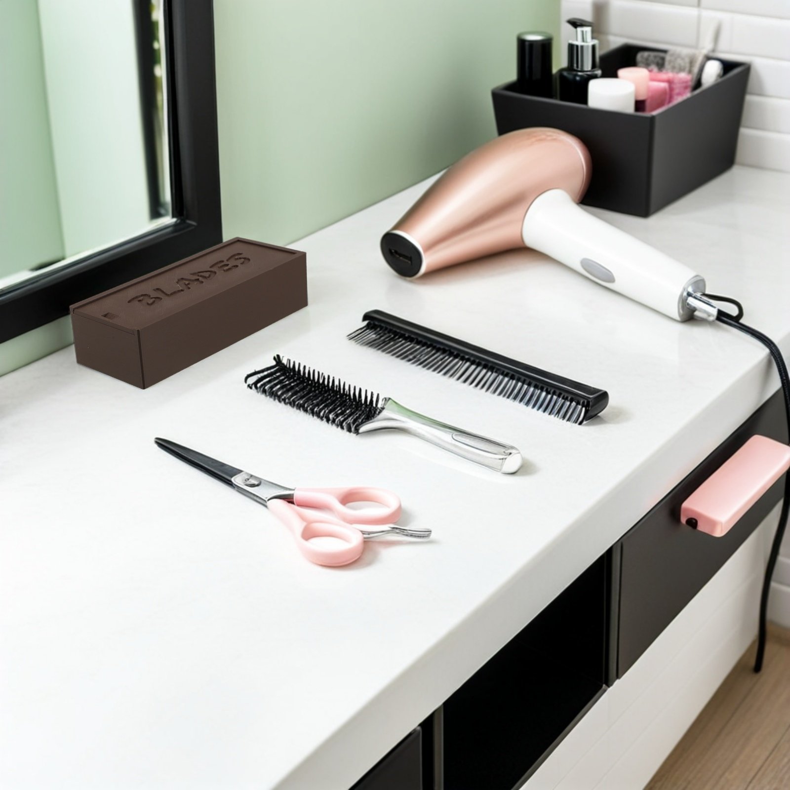 Home Bathroom Organizer - Double Compartment Brown Blade Storage Plastic