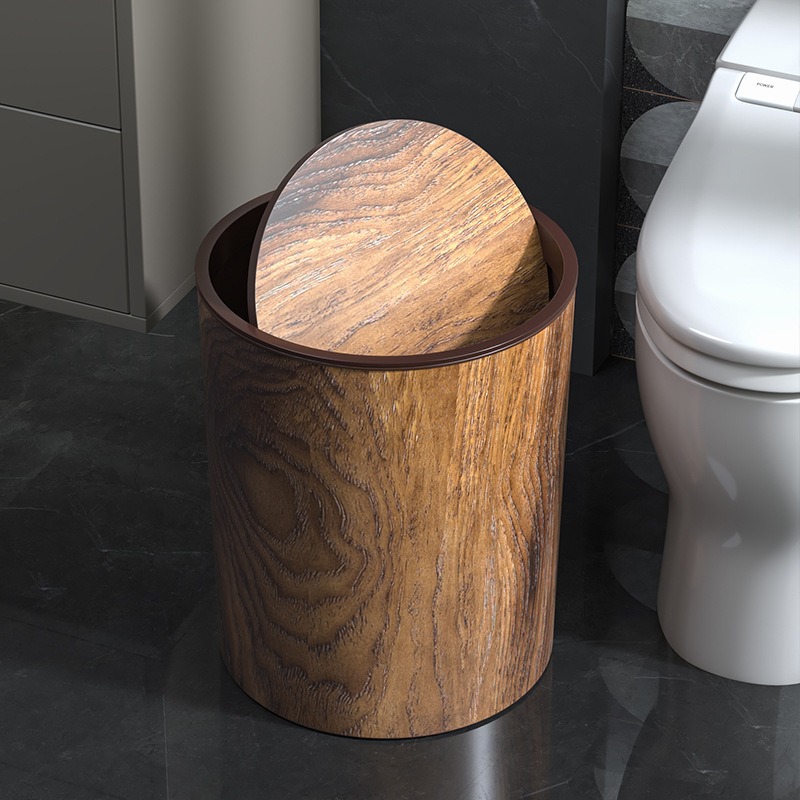 Home Bathroom Trash Can - Vintage Wood Grain Trash Can, New
