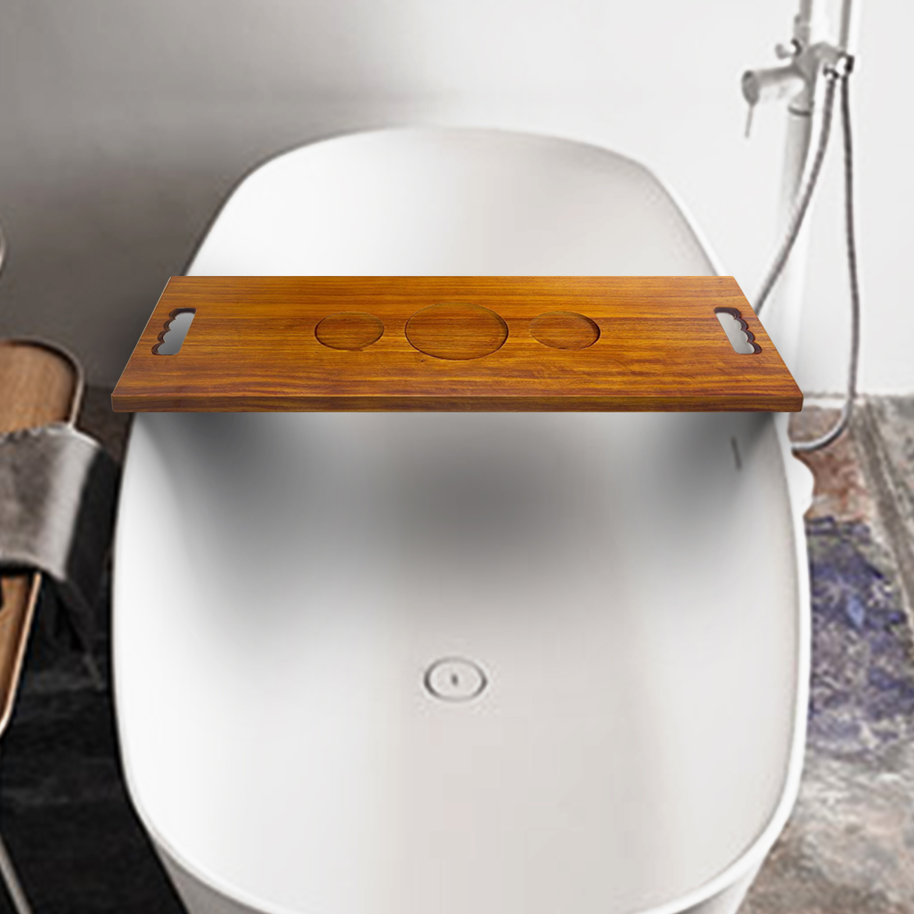 Solid Wood Bathtub Tray with S - đánh giá và giá Bath Caddy Tray