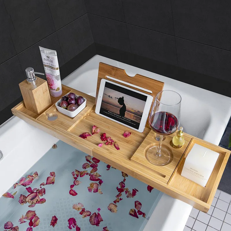 Extendable Spa Bathtub Bamboo  - đánh giá và giá Bath Caddy Tray