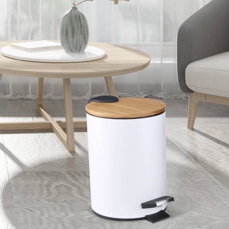 3/5L Gỗ Lật Bước Thùng Rác Có  - đánh giá và giá Home Bathroom Trash Can