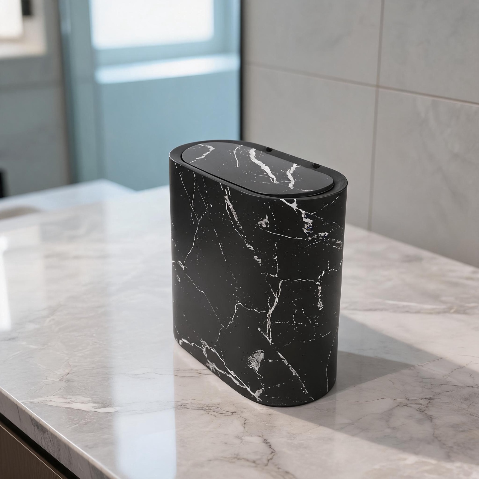Marble Pattern Slim Trash Can  - đánh giá và giá Home Bathroom Trash Can