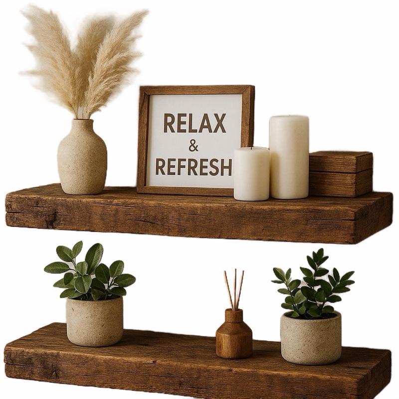 2Pcs Rustic Wood Floating Shel - đánh giá và giá Home Bathroom Organizer