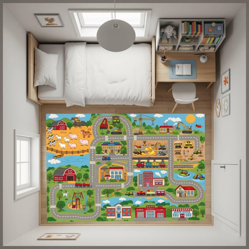 Cartoon City Street Traffic Ma - đánh giá và giá Home Bathroom Layout