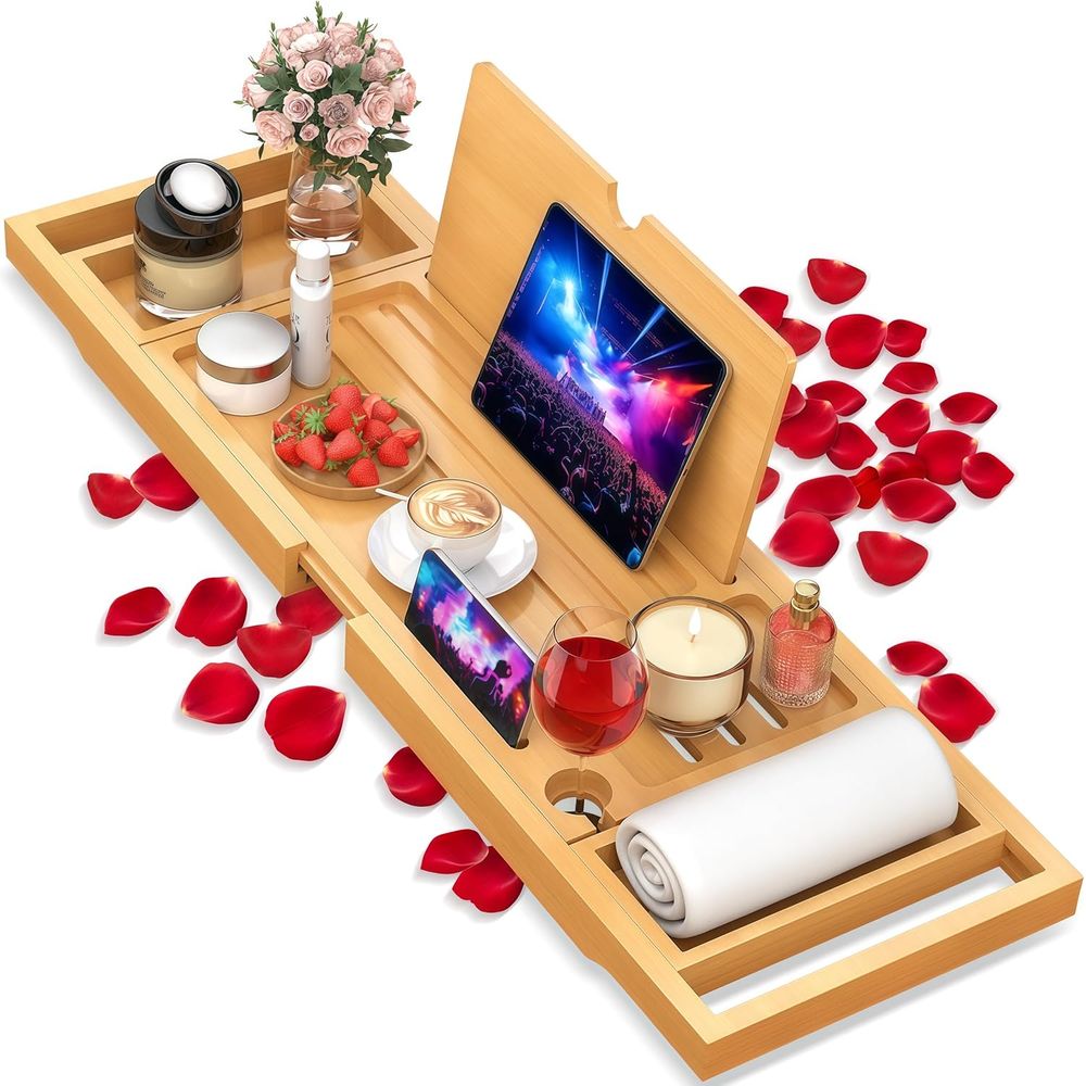 Elegant Bamboo Bath Caddy with - đánh giá và giá Bath Caddy Tray